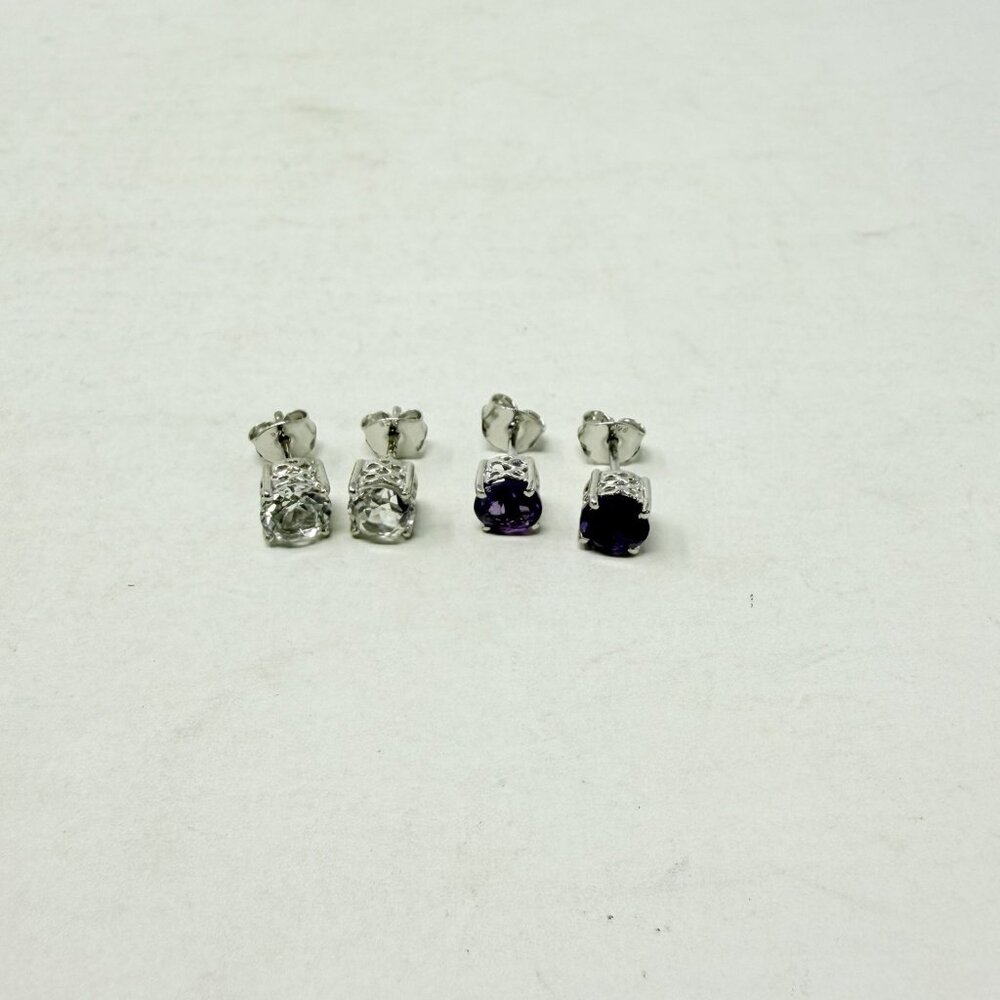 Shop LC White Topaz and Lusaka Amethyst Set of Stud Earring Sterling Silver 5443